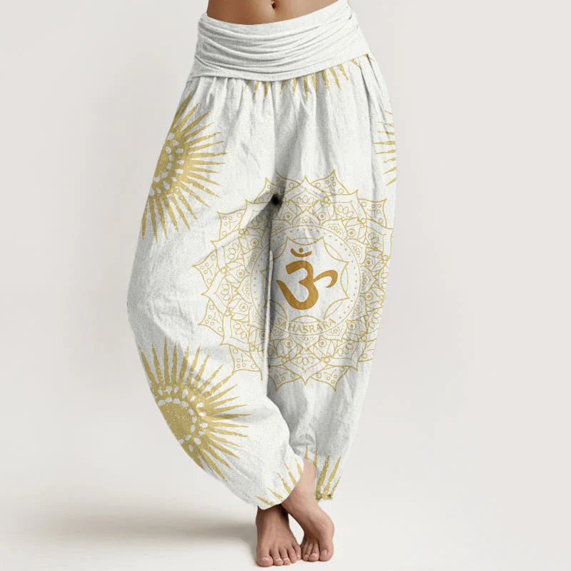 Buddha Stones Cotton Casual Mandala Om Symbol Sun Pattern Women's Harem Pants