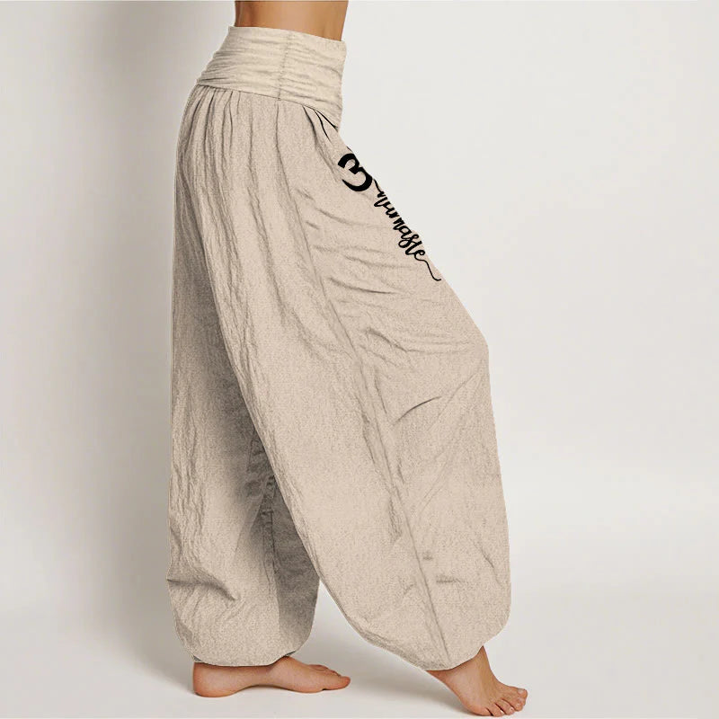 Buddha Stones Namaste Om Pattern Women's Pure Cotton Elastic Waist Harem Pants