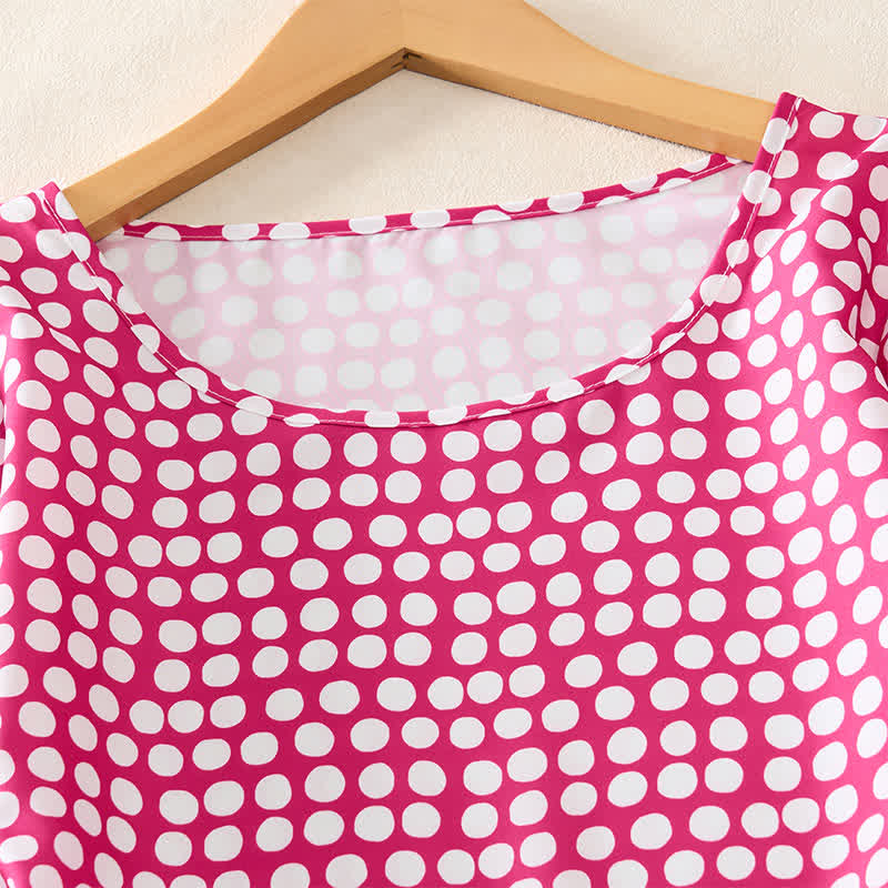 Buddha Stones Summer Elegant Polka Dot A Line Ruffle Hem Short Sleeve Knee Length Dress