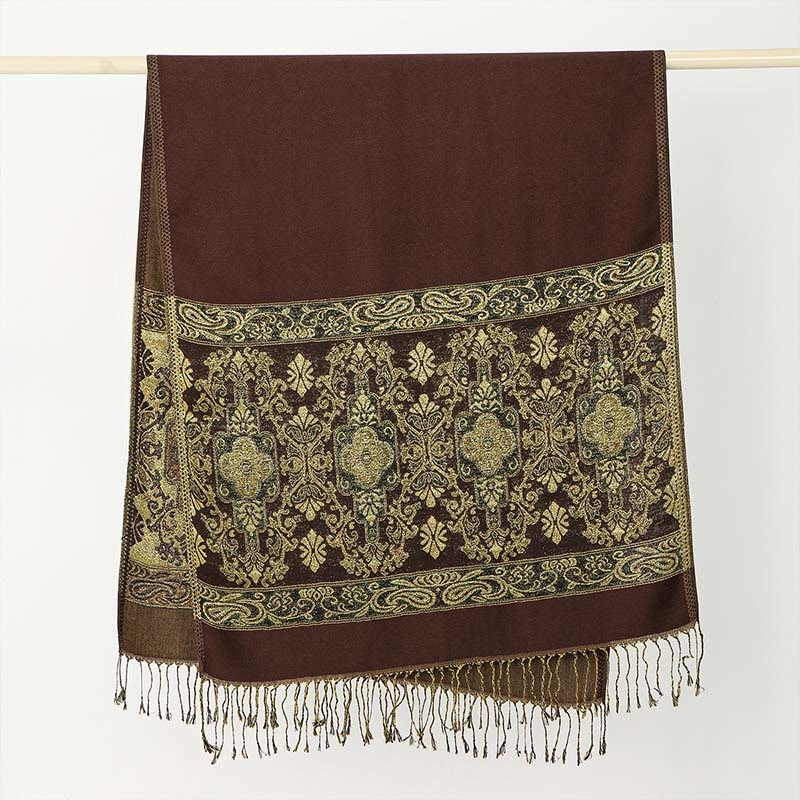 Buddha Stones Spring Golden Cashew Flower Geometric Pattern Tassel Cozy Scarf Shawl