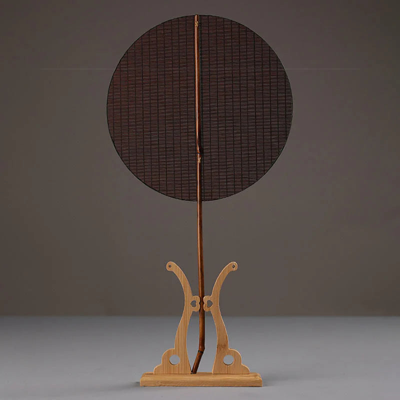 Buddha Stones Chinese Style Handmade Round Shaped Bamboo Long Handle Fan