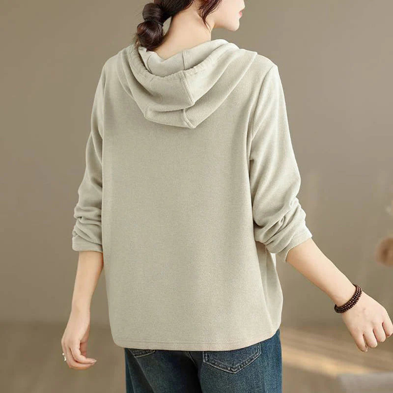Buddha Stones Winter Solid Color Cotton Long Sleeve Women's Hoodie Has Hood