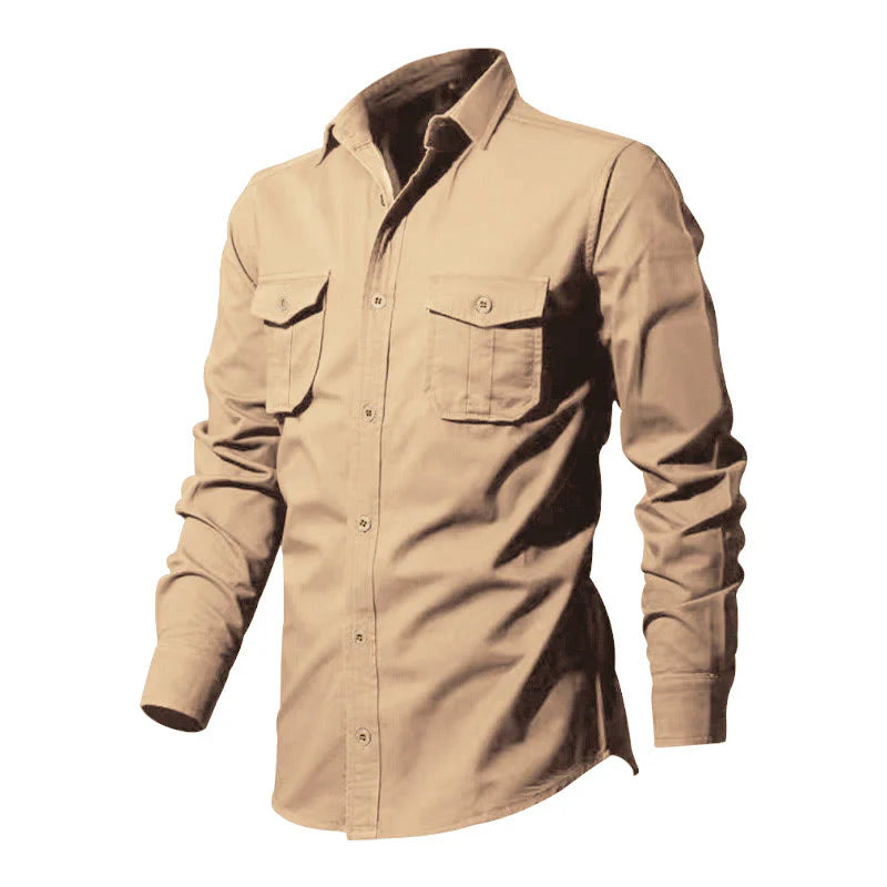 Buddha Stones Solid Color Men's Stand Collar Long Sleeve Shirt With Pockets