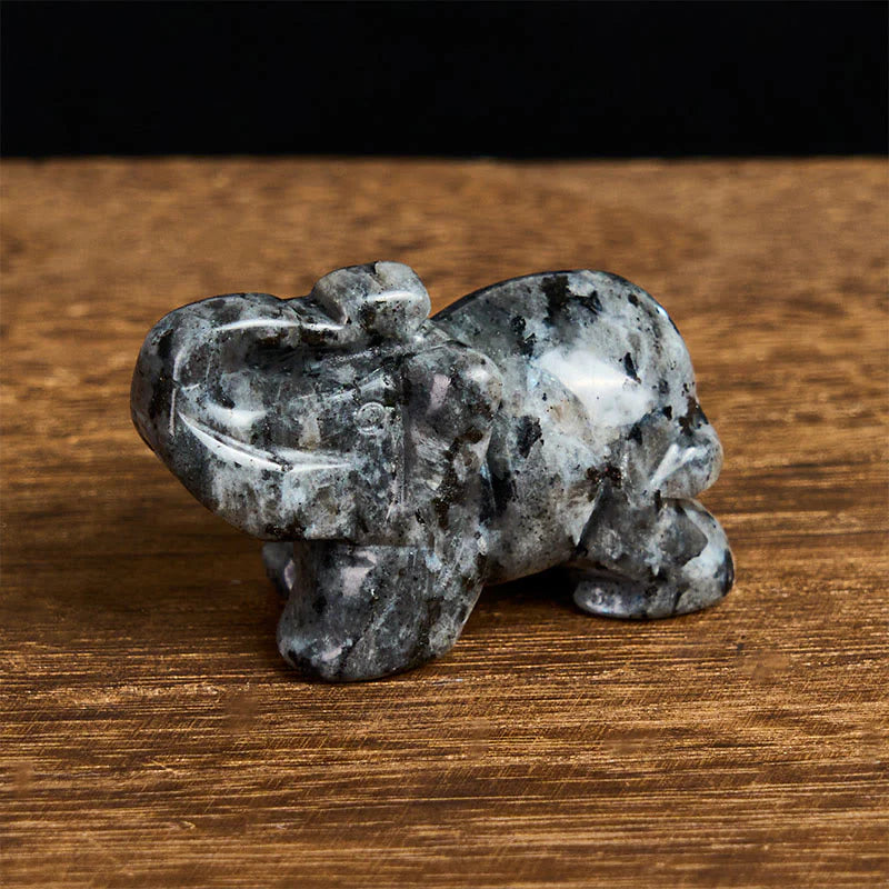 Buddha Stones ''May Blessings Walk With You'' Natural Small Elephant Amazonite Amethyst Jade Black Obsidian Stone Decoration Includes Gift Message Card