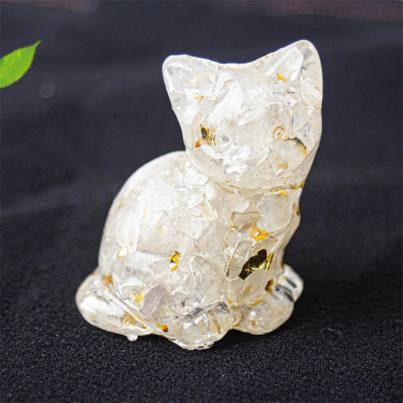 Buddha Stones Sitting Cat  Resin Gravel Pink Crystal Citrine White Crystal Lapis Lazuli Soothing Desktop Decoration