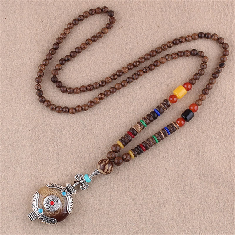 Buddha Stones Tibetan Wenge Wood Bodhi Seed Agate Elephant Protection Necklace Pendant (Extra 40% Off | USE CODE: FS40)