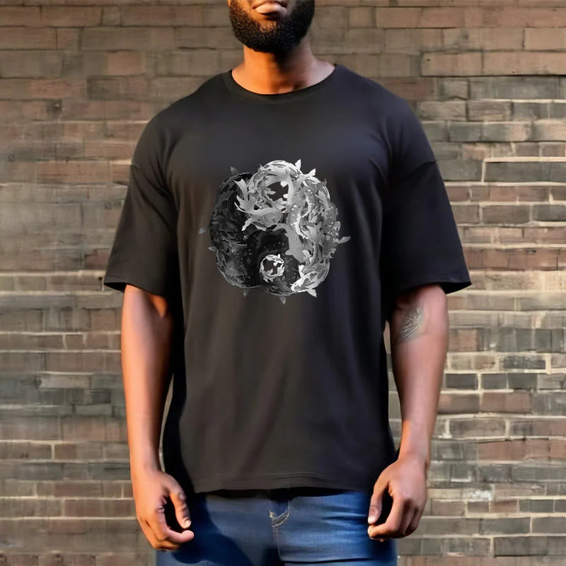 Buddha Stones Yin Yang Koi Fish Combination Cotton Tee T-shirt