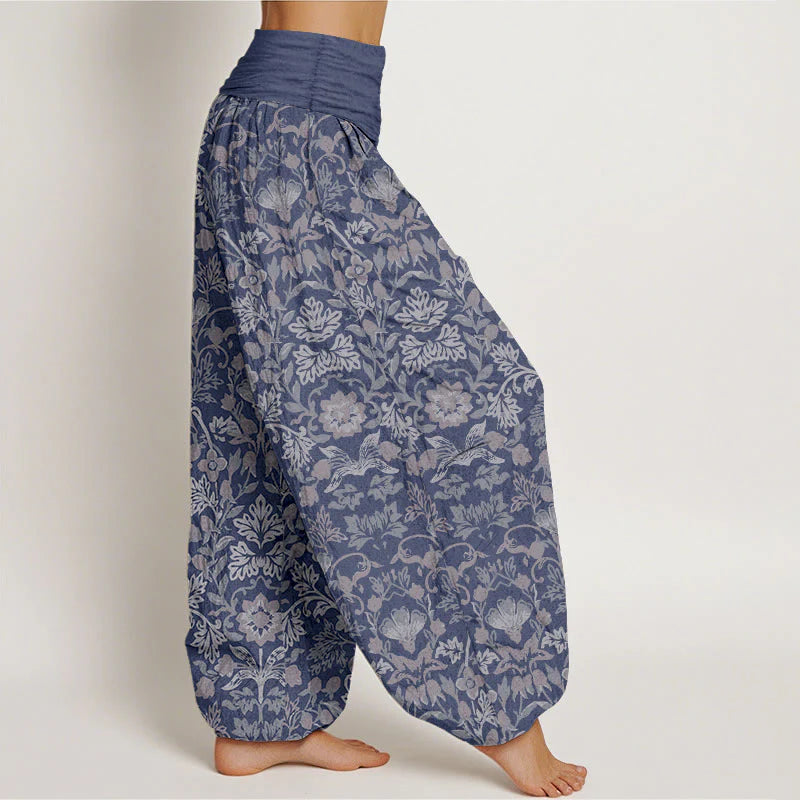 Buddha Stones Pure Cotton Complicated Flower Leaves Vine Pattern Women's Elastic Waist Harem Pants