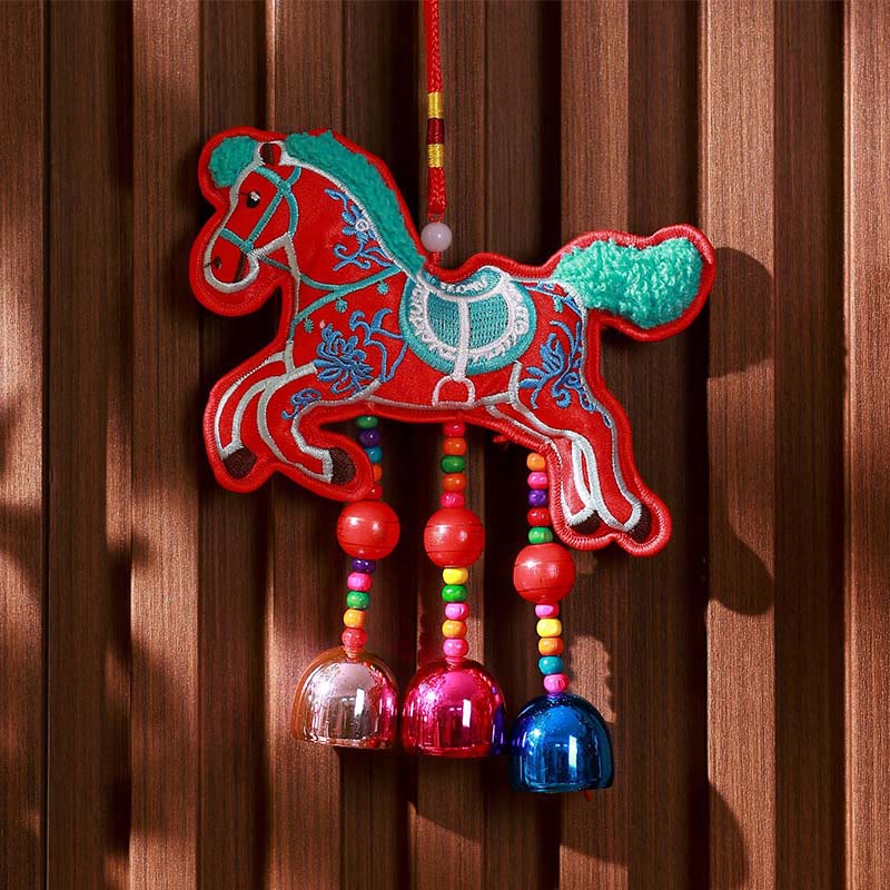Buddha Stones Year Of The Horse Embroidery Bell Tassel Hanging Decoration