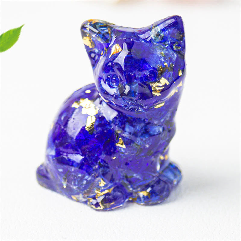 Buddha Stones Sitting Cat  Resin Gravel Pink Crystal Citrine White Crystal Lapis Lazuli Soothing Desktop Decoration