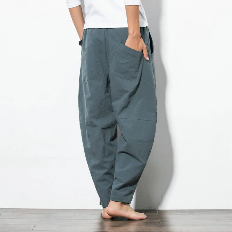 Buddha Stones Casual Men's Solid Color Cotton Drawstring Pants With Pockets