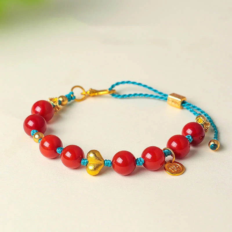 Buddha Stones 8mm South Red Agate Beads Heart Braided String Success Bracelet