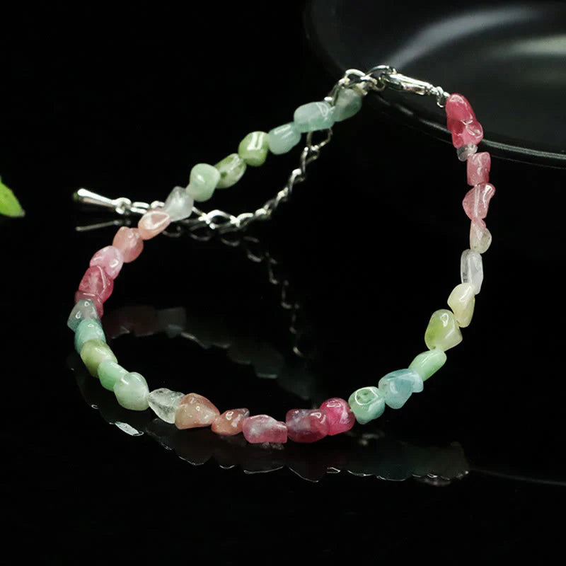 Buddha Stones 4mm Ultra-thin Tourmaline Irregular Beads Positive Chain Bracelet