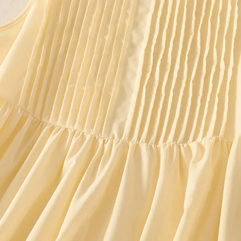 Buddha Stones Summer Pure Color Accordion Pleats Sleeveless Knee Length Dress With Pockets