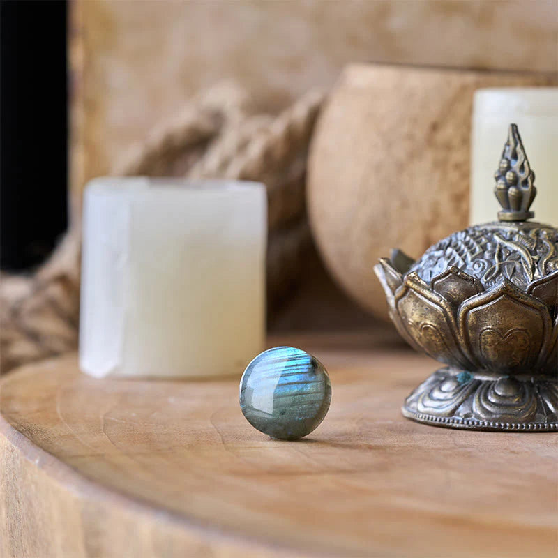 Buddha Stones Natural Round Labradorite Healing Figurine Decoration