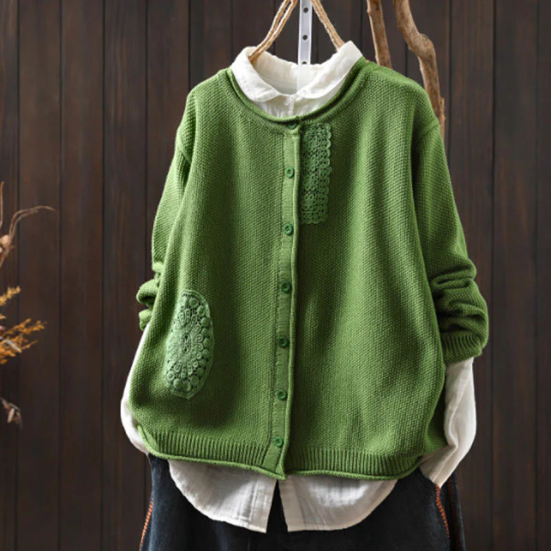 Buddha Stones Fall Floral Buttons Cotton Women's Long Sleeve Knitted Cardigan Sweater