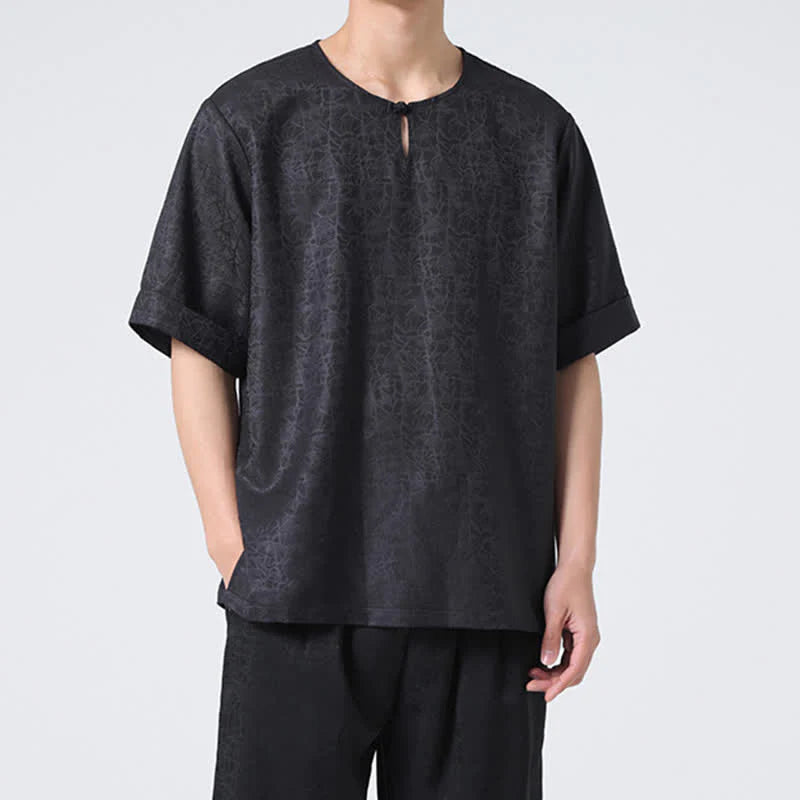 Buddha Stones Summer Retro Crackle Auspicious Cloud Pattern Short Sleeve Men's T-shirt