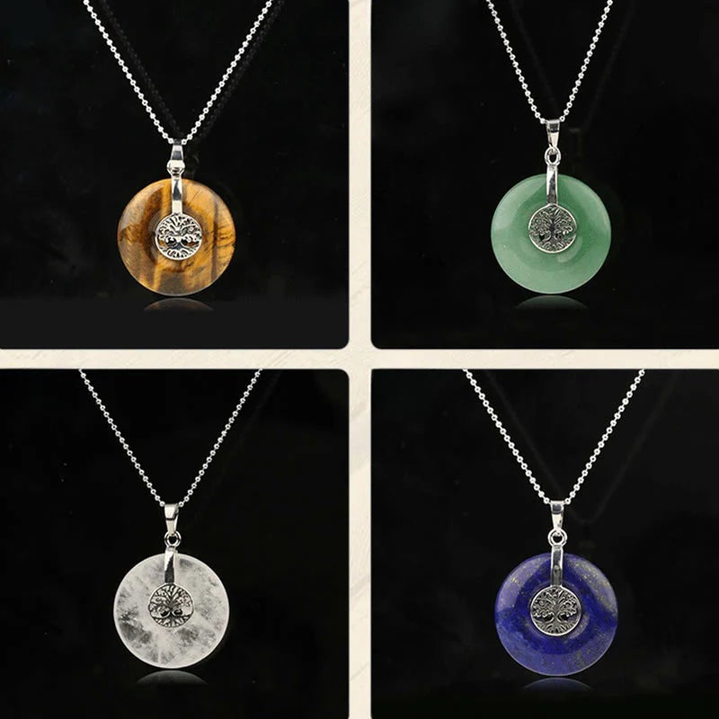 Buddha Stones Various Crystal Rose Quartz Green Aventurine Amethyst The Tree of Life Kindness Necklace Pendant