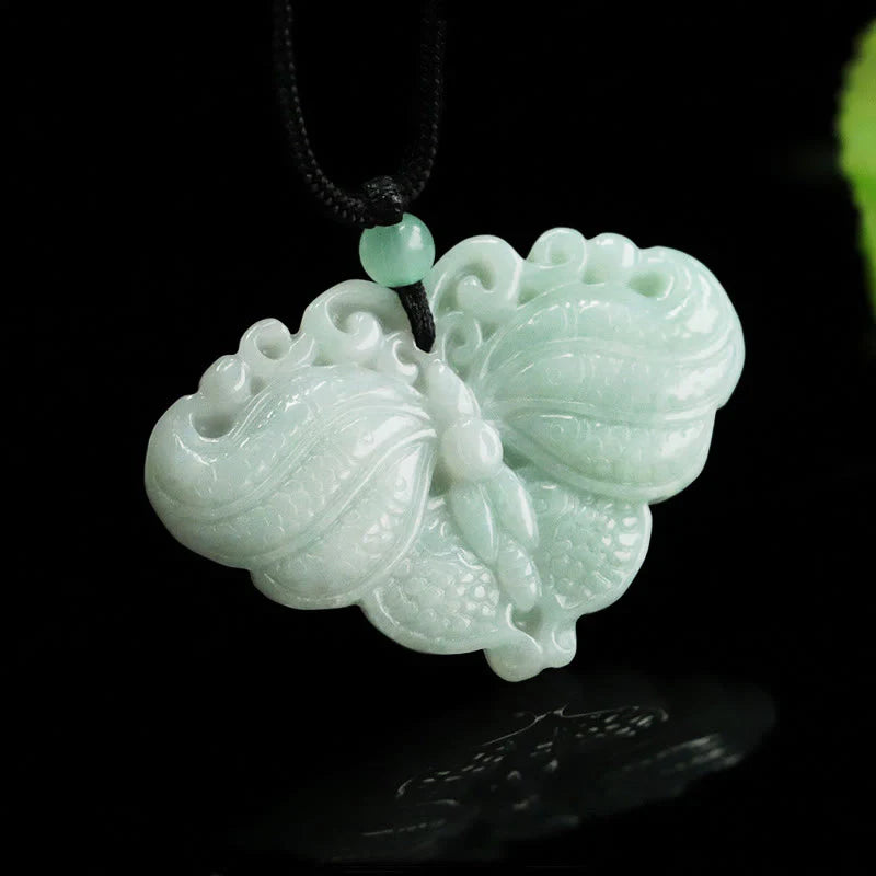 Buddha Stones Jade Butterfly Prosperity Necklace Pendant