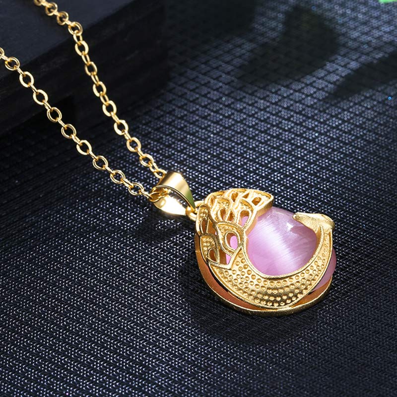 Buddha Stones Pink Crystal Green Chalcedony Peacock Copper Soothing Love Necklace Pendant