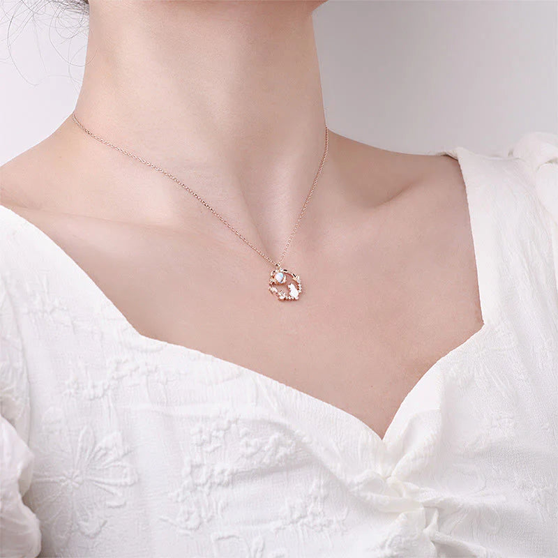 Buddha Stones 925 Sterling Silver Cat Flower Blessing Earrings Bracelet Necklace Pendant