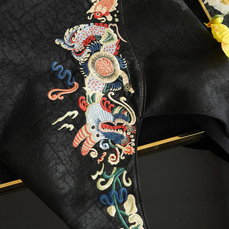 Buddha Stones Fish Flower Phoenix Embroidery Xiangyunsha Silk Shoulder Bag