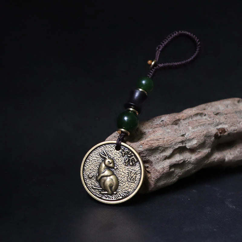 Buddha Stones Chinese Zodiac Year Of The Horse Bagua Fu Character Copper Brass Balance Key Chain