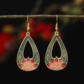 Buddha Stones Lotus Butterfly Flower Alloy Copper Enlightenment Drop Earrings