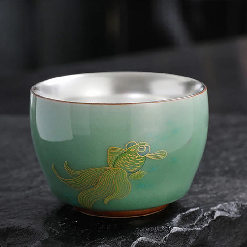 Buddha Stones Butterfly Goldfish Lotus Koi Fish Ceramic Teacup Kung Fu Tea Cup 120ml (Extra 35% Off | USE CODE: FS35)