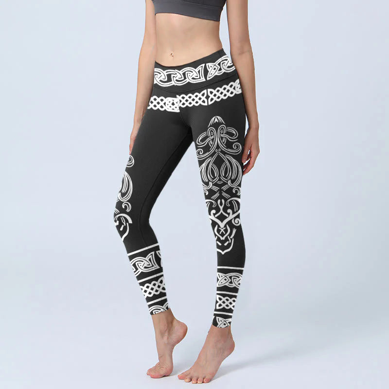 Buddha Stones Symmetrical Celtic Knot Pattern Print Gym Leggings Women's Yoga Pants