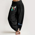 Buddha Stones Pure Cotton Dreamy Dragonfly Pattern Women's Elastic Waist Harem Pants