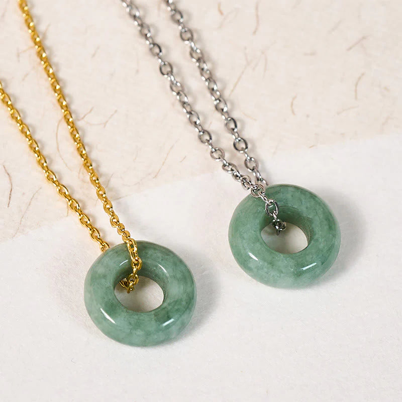 Buddha Stones Green Jade Peace Buckle Abacus Luck Necklace Pendant
