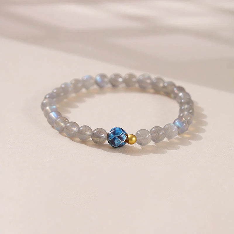 Buddha Stones Natural Moonstone Lotus Love Charming Bracelet