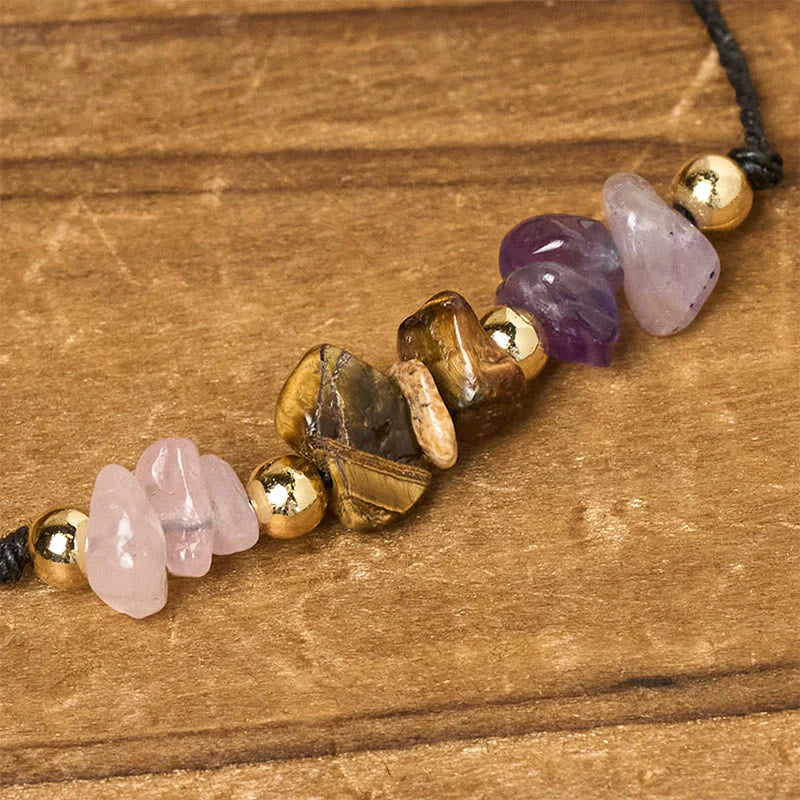 Buddha Stones Amethyst Tiger Eye Rose Quartz Protection Anti-Anxiety Card Rope Bracelet
