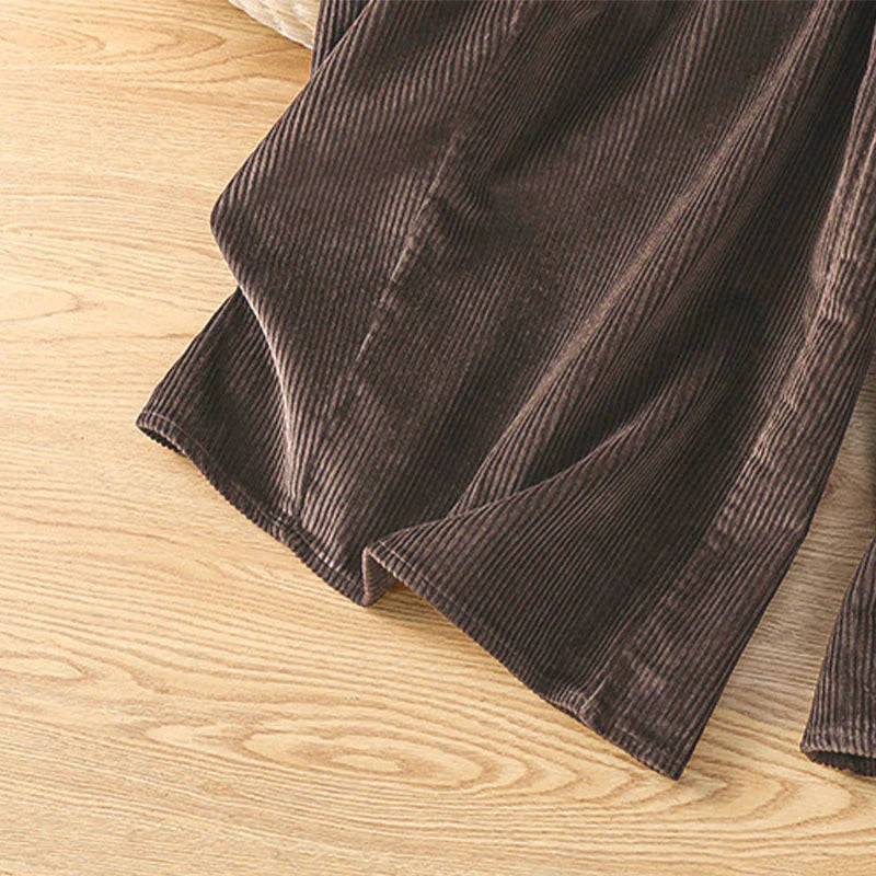 Buddha Stones Plain Elastic Waist Women's Cropped 7-8 Length Wide Leg Corduroy Pants