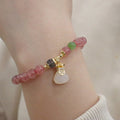 Buddha Stones Natural Strawberry Quartz Jade Peace Buckle Coin Purse Healing Bracelet