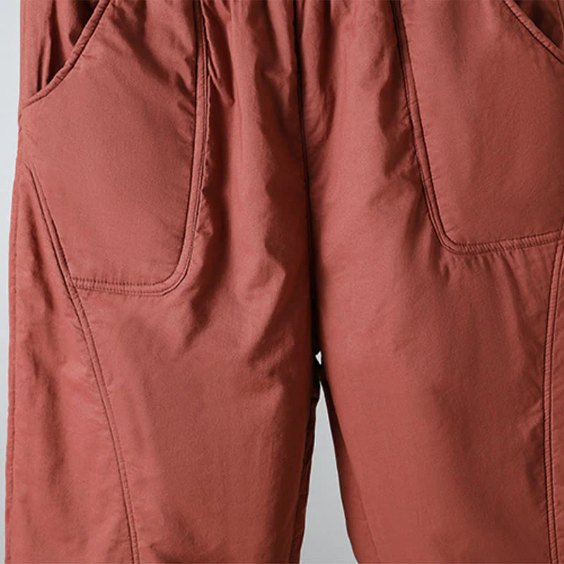 Buddha Stones Winter Elastic Waist Cotton Thermal Women's Cropped 7-8 Length Harem Pants With Pockets