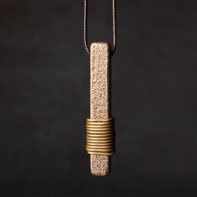 Buddha Stones Vintage Textured Design Brass Copper Wealth Necklace Pendant
