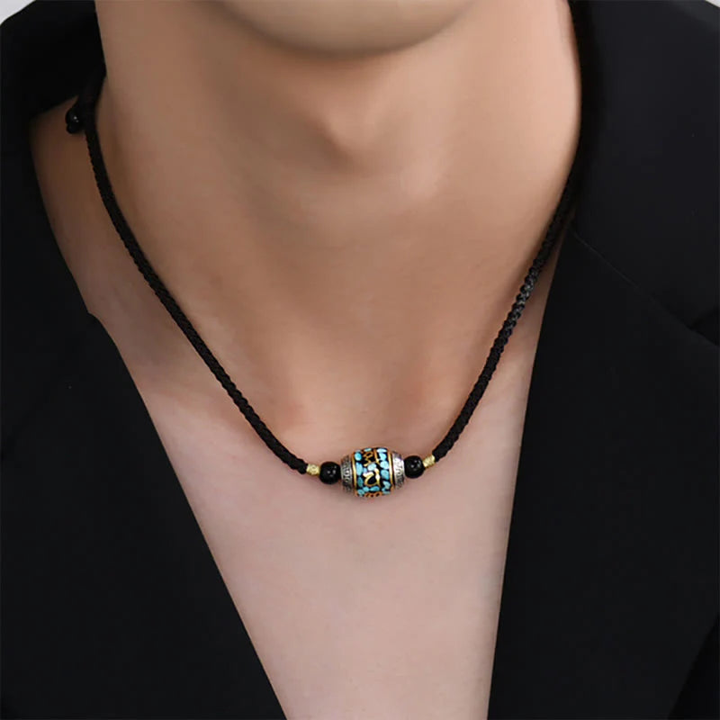 Buddha Stones Tibet Om Mani Padme Hum Dzi Bead Pattern Protection Rotatable Necklace Pendant