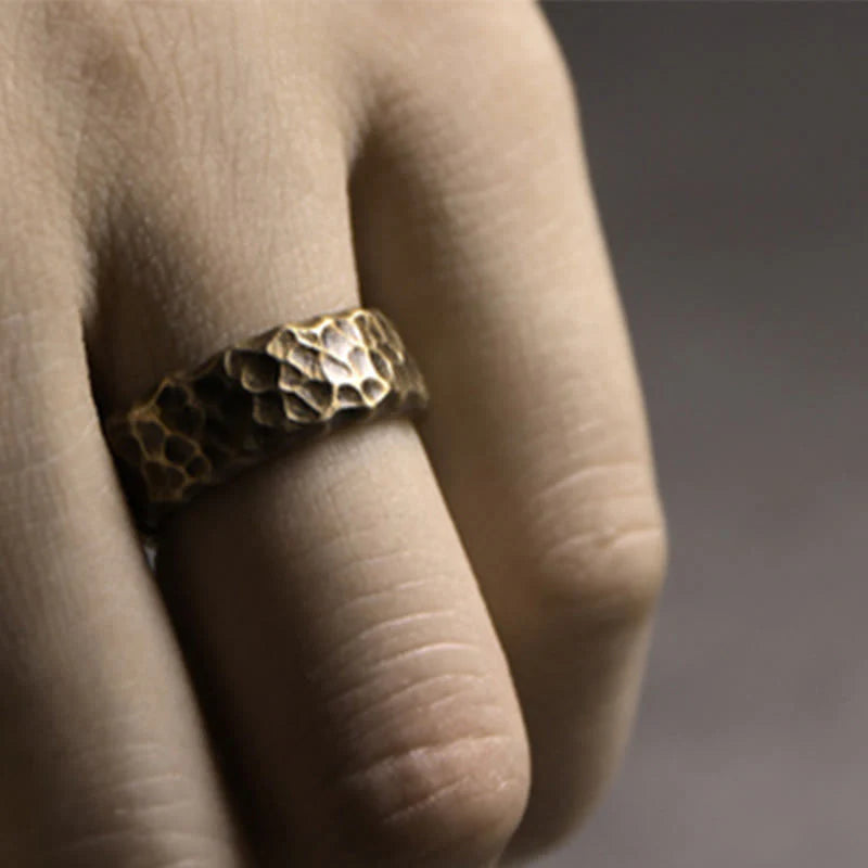 Buddha Stones Tibetan Bump Texture Design Copper Brass Luck Ring