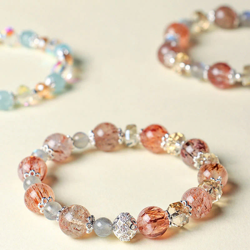 Buddha Stones Natural Aquamarine Super Seven Crystal Sparkling Faceted Bead Peace Bracelet