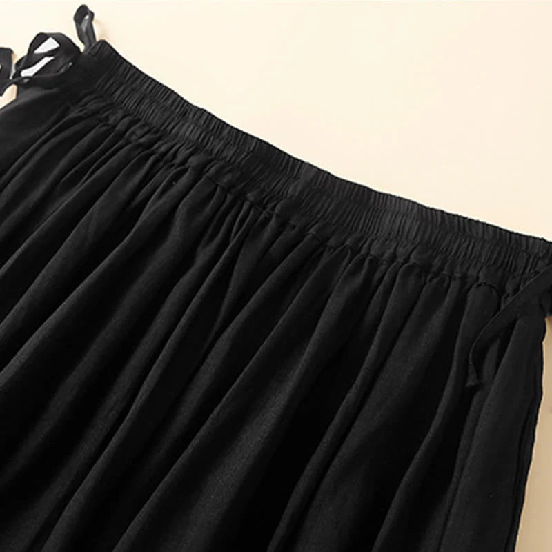 Buddha Stones Plain Lace Up Elastic Waist Women's Skirt With Pockets