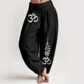 Buddha Stones Cotton Calm OM Energy Lines Pattern Women's Elastic Waist Harem Pants