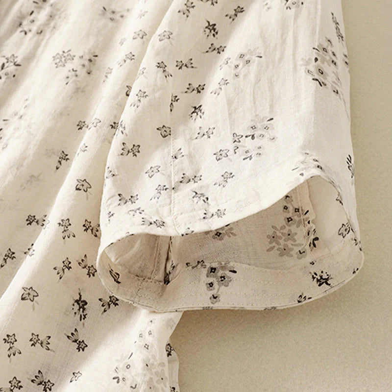 Buddha Stones Casual Floral Print Pattern Three Quarter Sleeve Women's Buttons Shirt