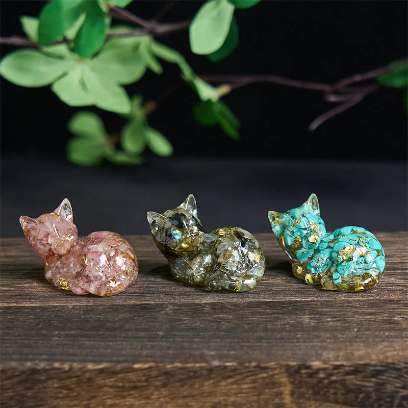 Buddha Stones Crystal Chip Epoxy Resin Small Cat Positive Decoration