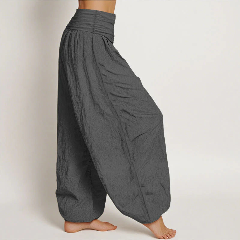 Buddha Stones Om Spells Pattern Women's Elastic Waist Harem Cotton Pants