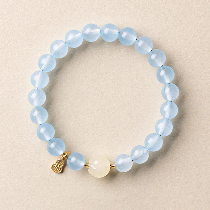 Buddha Stones Natural Aquamarine Fu Character Lucky Fortune Healing Bracelet