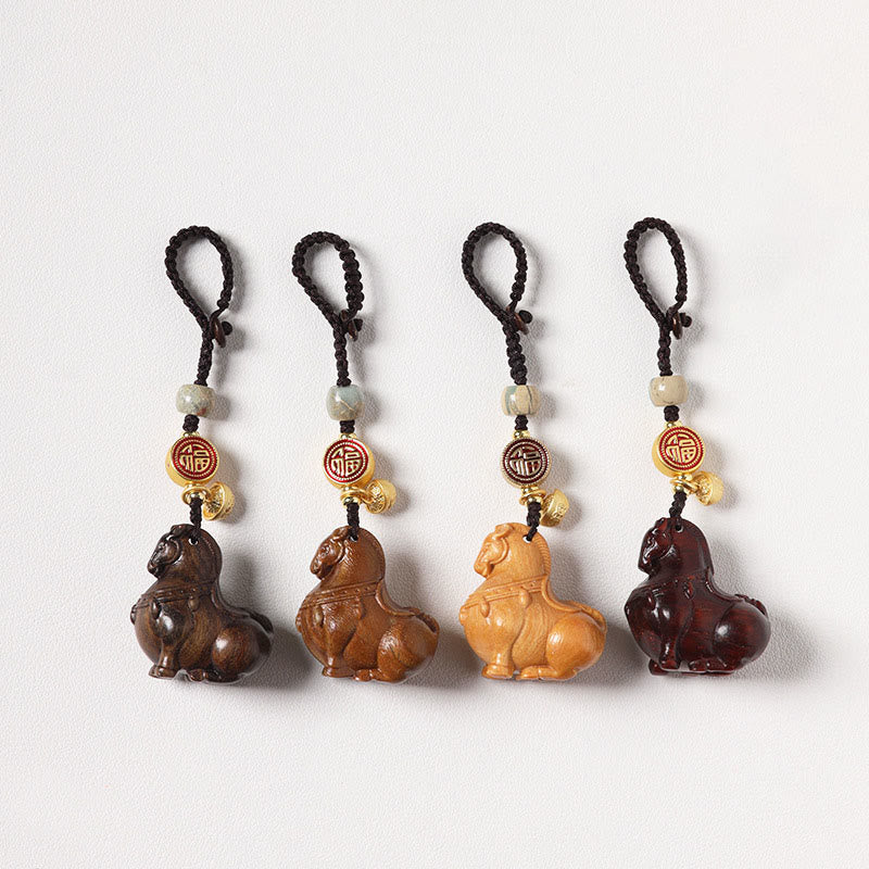 Buddha Stones Year Of The Horse Fu Character Small Leaf Red Sandalwood Various Sandalwood Balance Key Chain