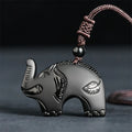 Buddha Stones Elephant Symbol Carved Design Black Obsidian Strength Necklace Pendant
