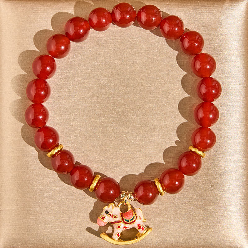 Buddha Stones Year Of The Horse Natural Cinnabar Red Agate Calm Confidence Bracelet